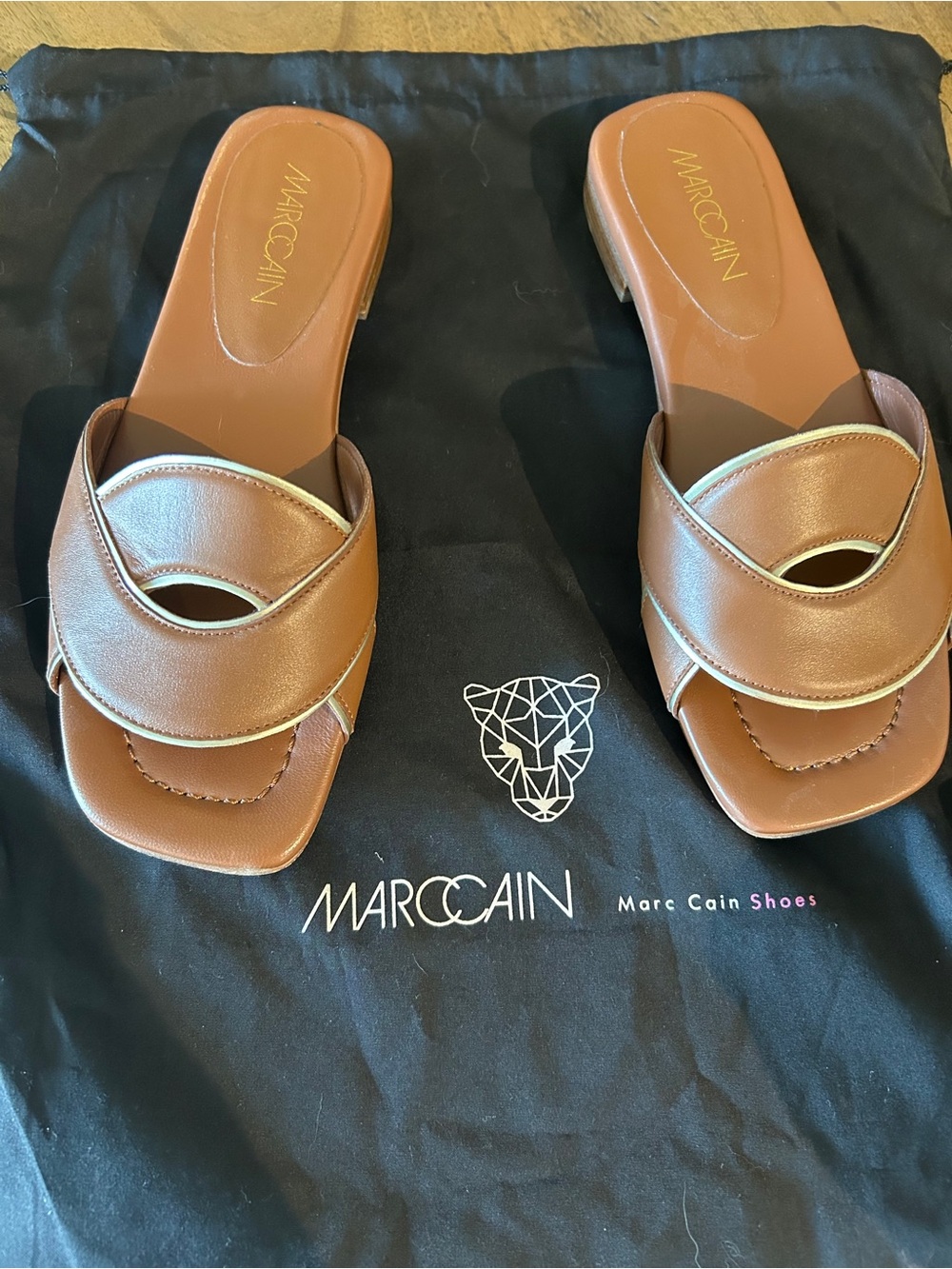 Marc Cain Tan Leather Crossover Slide Mules